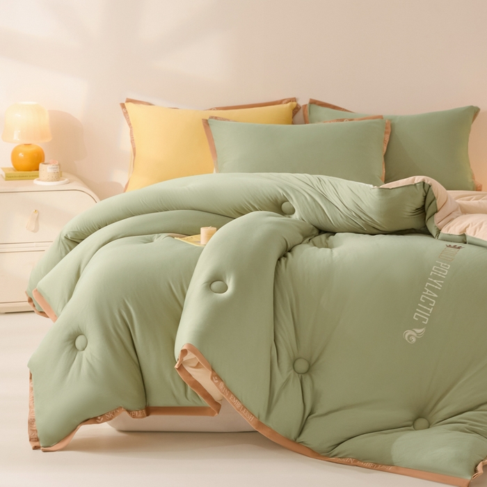 91家纺网 家纺一手货源 找家纺 梵克保罗 2025秋冬新品10A抗菌金乳丝春秋被冬被跨境外贸 金乳丝-米绿色