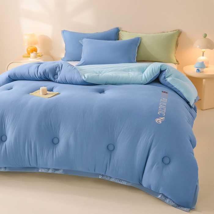 91家纺网 家纺一手货源 找家纺 梵克保罗 2025秋冬新品10A抗菌金乳丝春秋被冬被跨境外贸 金乳丝-蓝色