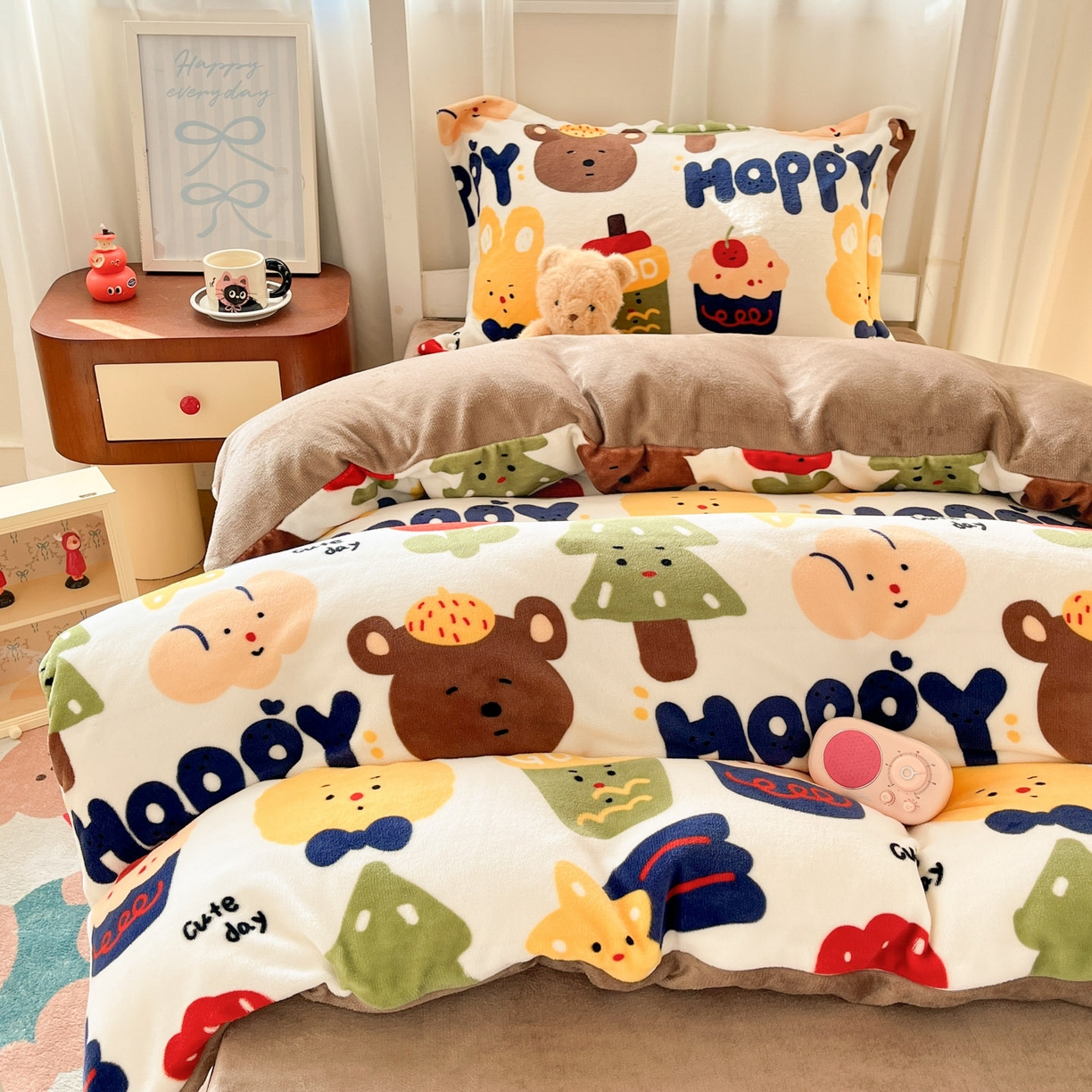 91家纺网 家纺一手货源 找家纺 寻米 2025新款高克重加厚保暖牛奶绒床笠-宿舍图 奇奇莫拉-咖啡