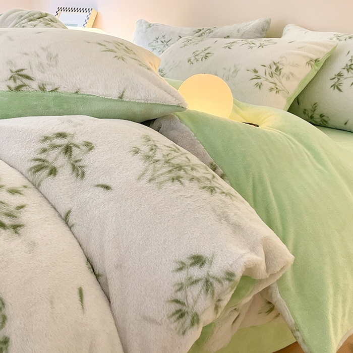 安哆啦家纺 2025新款高克重兔毛绒印花牛奶绒四件套 品竹