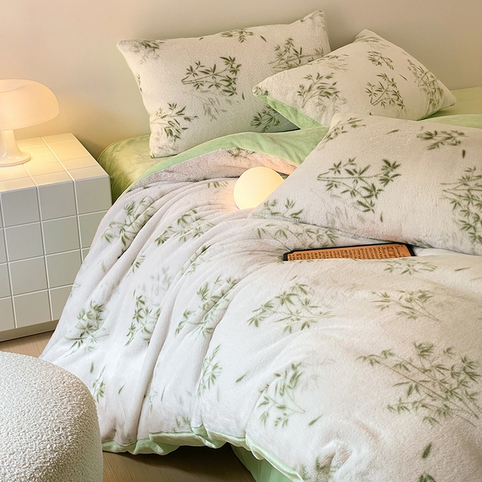 91家纺网 家纺一手货源 找家纺 安哆啦家纺 2025新款高克重兔毛绒印花牛奶绒四件套 品竹