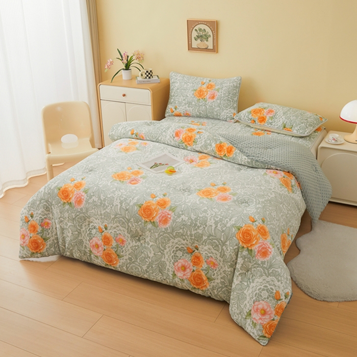 91家纺网 家纺一手货源 找家纺 柏薇 2025新款A类牛奶绒豆豆绒加厚冬被被子被芯 玫瑰恋人黄