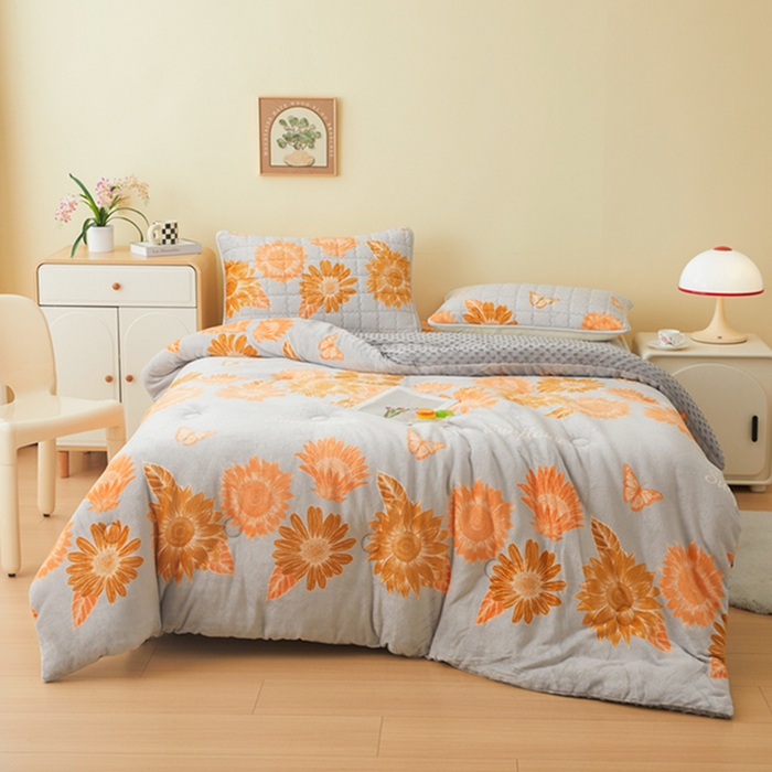 91家纺网 家纺一手货源 找家纺 柏薇 2025新款A类牛奶绒豆豆绒加厚冬被被子被芯 向日葵