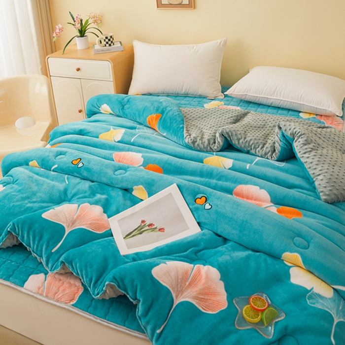 91家纺网 家纺一手货源 找家纺 柏薇 2025新款A类牛奶绒豆豆绒加厚冬被被子被芯 银杏叶