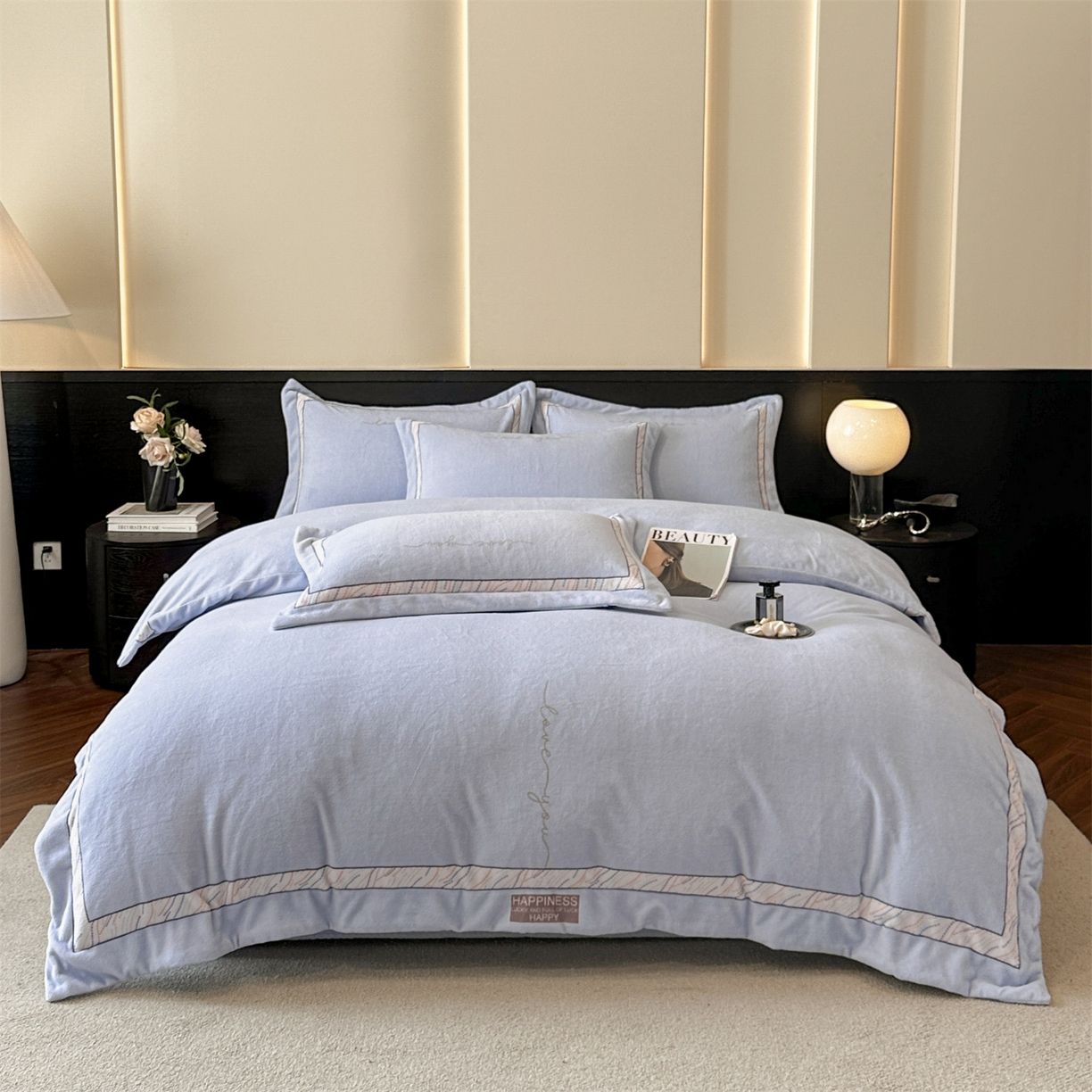 91家纺网 家纺一手货源 找家纺 星座家纺 2025新款轻奢牛奶绒四件套-极简系列 冰雾蓝