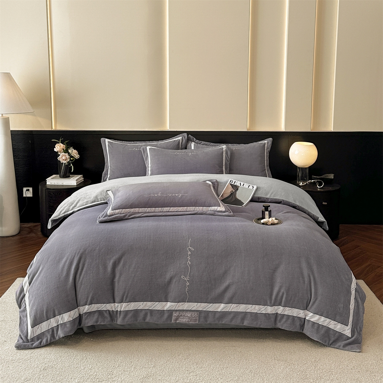 91家纺网 家纺一手货源 找家纺 星座家纺 2025新款轻奢牛奶绒四件套-极简系列 绅士灰