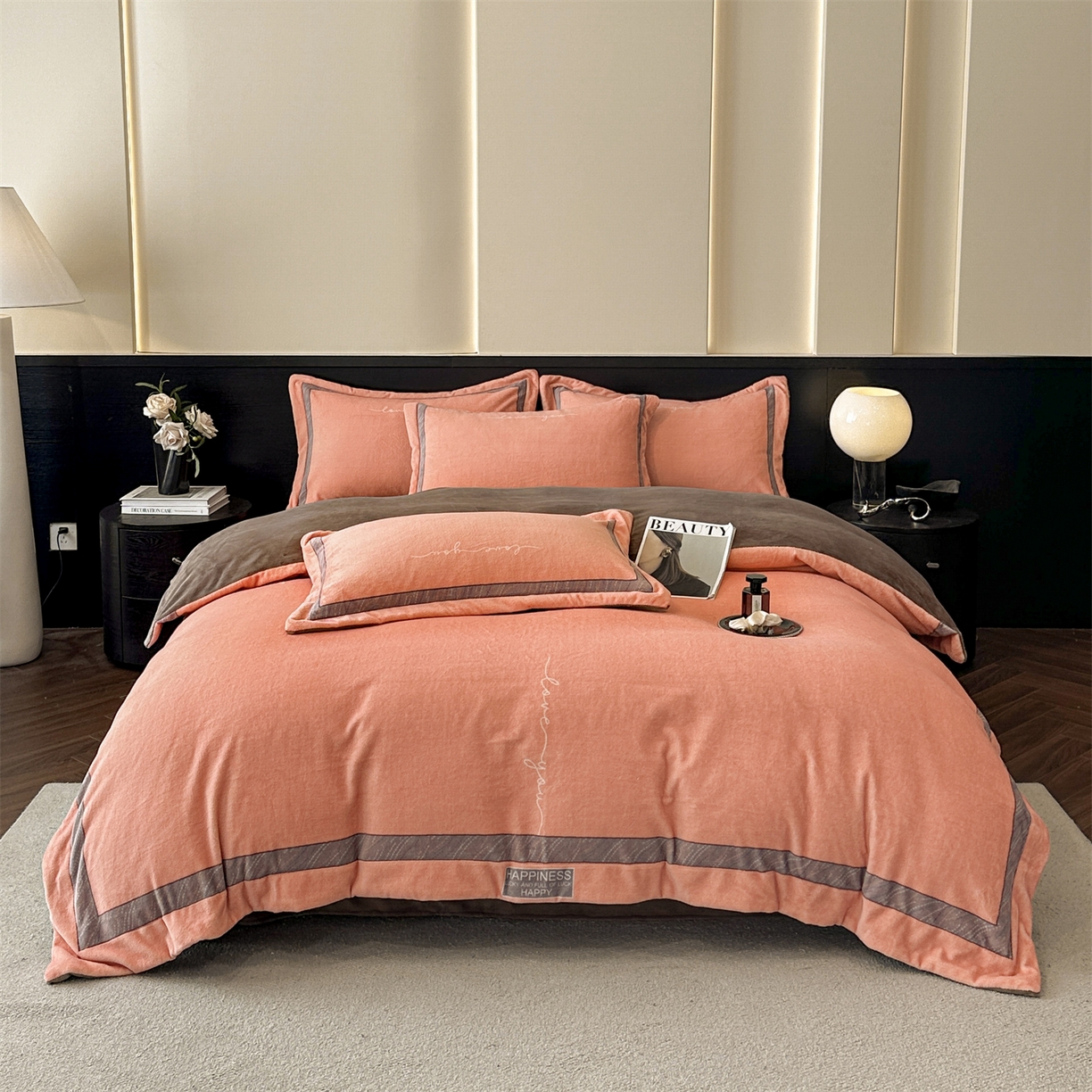 星座家纺 2025新款轻奢牛奶绒四件套-极简系列 爱玛橙