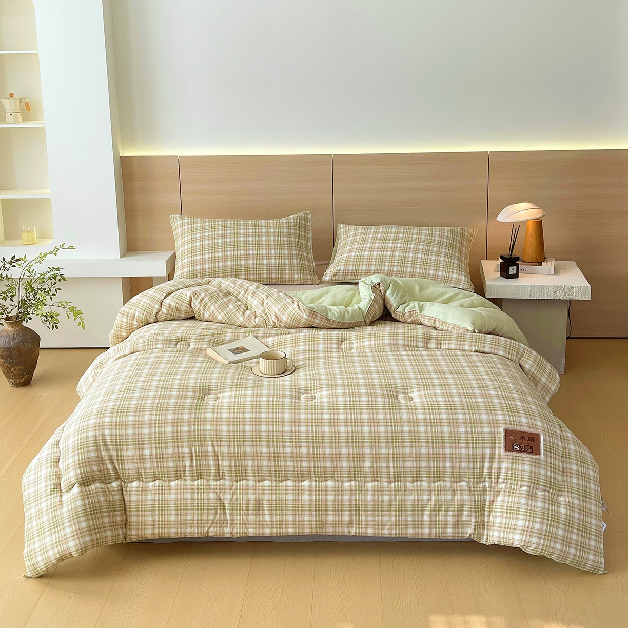 梵克保罗 2025秋冬新款10A抗菌云格子春秋被冬被被芯跨境外贸 绿粉格