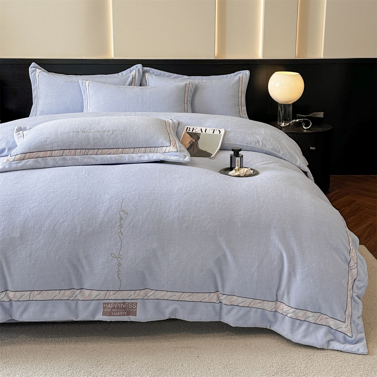 91家纺网 家纺一手货源 找家纺 星座家纺 2025新款轻奢牛奶绒四件套-极简系列 冰雾蓝