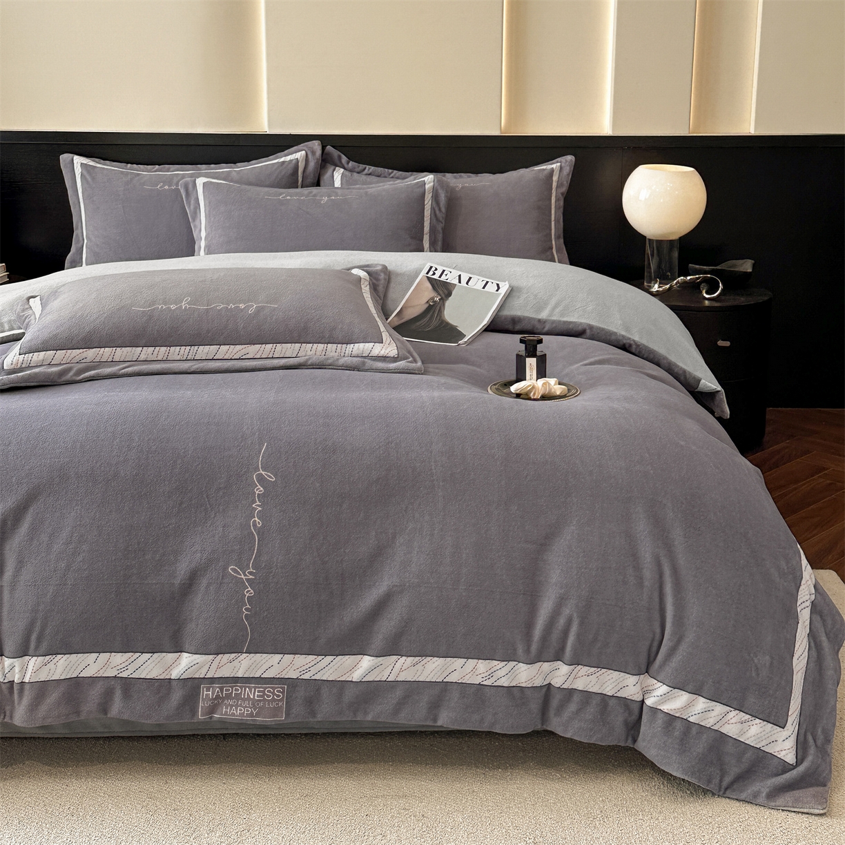 91家纺网 家纺一手货源 找家纺 星座家纺 2025新款轻奢牛奶绒四件套-极简系列 绅士灰