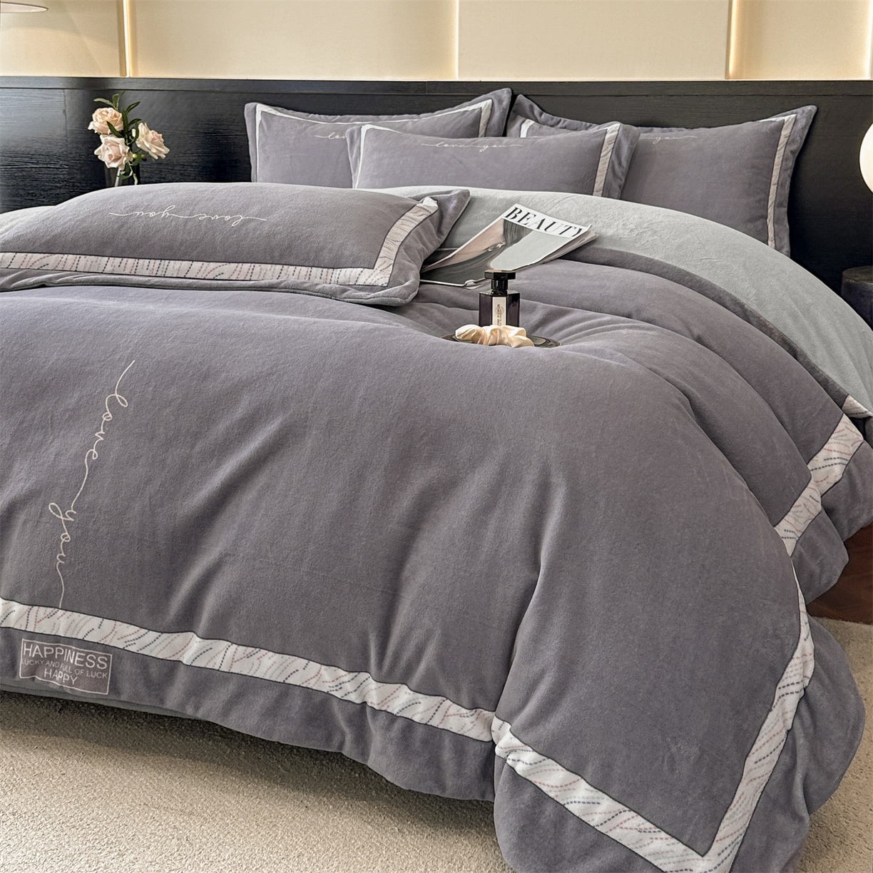 91家纺网 家纺一手货源 找家纺 星座家纺 2025新款轻奢牛奶绒四件套-极简系列 绅士灰