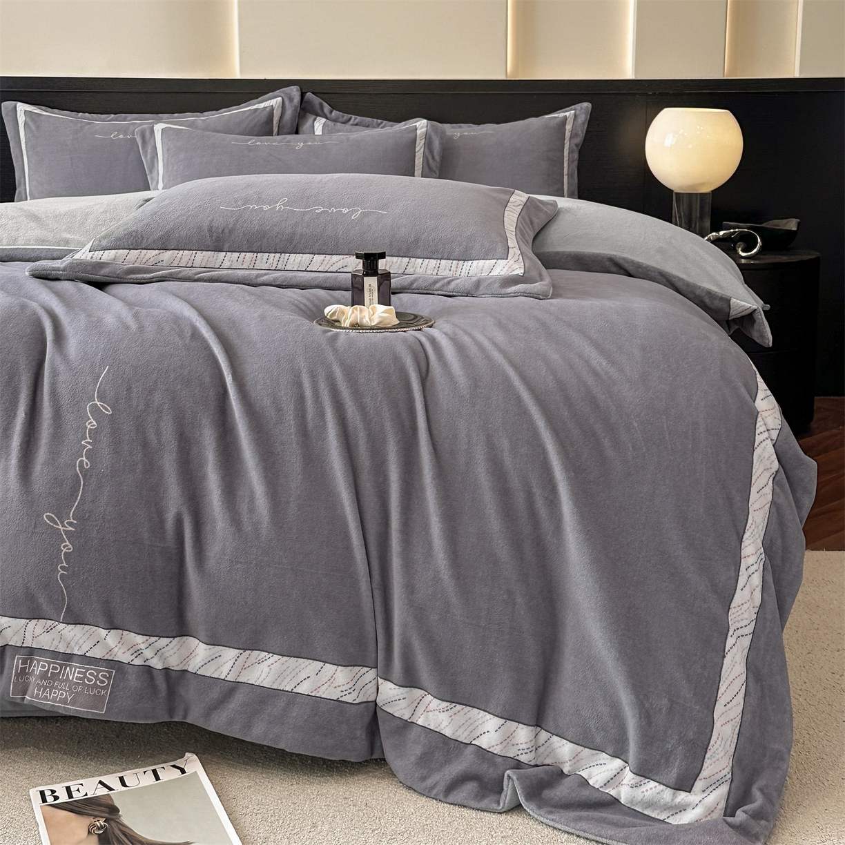 91家纺网 家纺一手货源 找家纺 星座家纺 2025新款轻奢牛奶绒四件套-极简系列 绅士灰