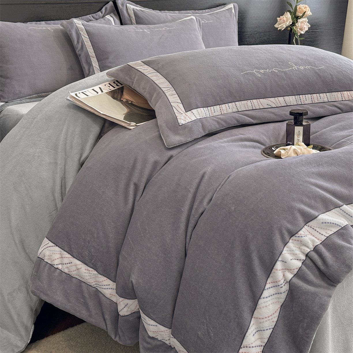 91家纺网 家纺一手货源 找家纺 星座家纺 2025新款轻奢牛奶绒四件套-极简系列 绅士灰