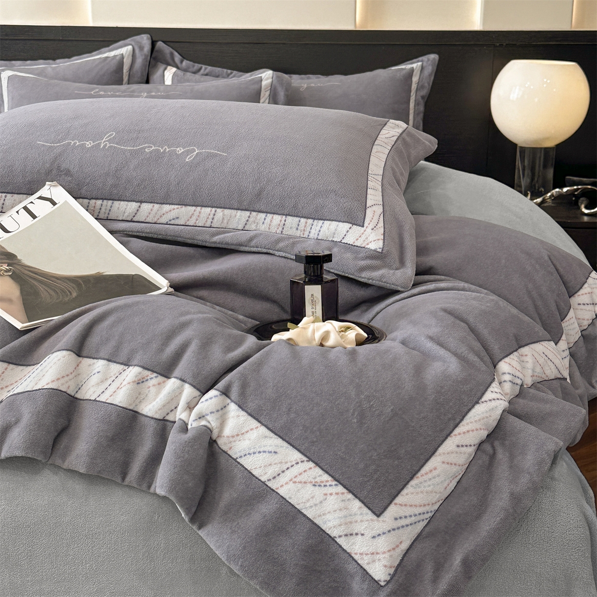 91家纺网 家纺一手货源 找家纺 星座家纺 2025新款轻奢牛奶绒四件套-极简系列 绅士灰