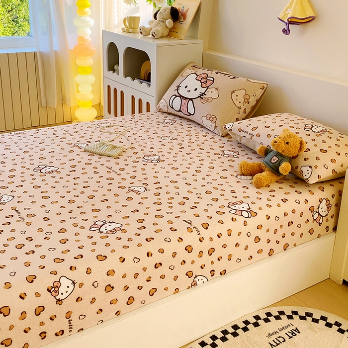 91家纺网 家纺一手货源 找家纺 葡萄家 2025年新款牛奶绒印花单床笠萌系卡通床笠款 豹纹猫