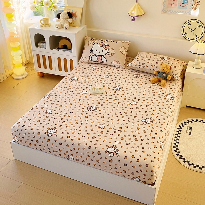 91家纺网 家纺一手货源 找家纺 葡萄家 2025年新款牛奶绒印花单床笠萌系卡通床笠款 豹纹猫