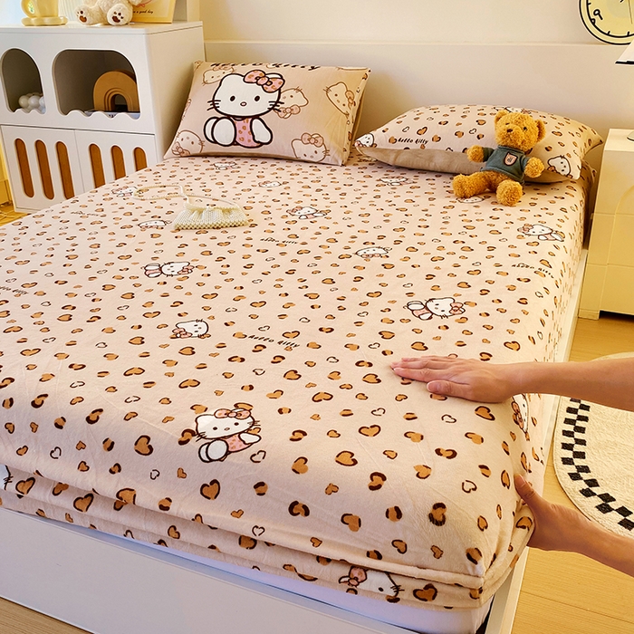 葡萄家 2025年新款牛奶绒印花单床笠萌系卡通床笠款 豹纹猫