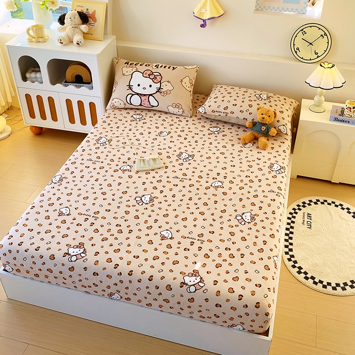 91家纺网 家纺一手货源 找家纺 葡萄家 2025年新款牛奶绒印花单床笠萌系卡通床笠款 豹纹猫