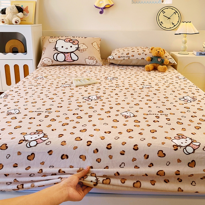 91家纺网 家纺一手货源 找家纺 葡萄家 2025年新款牛奶绒印花单床笠萌系卡通床笠款 豹纹猫