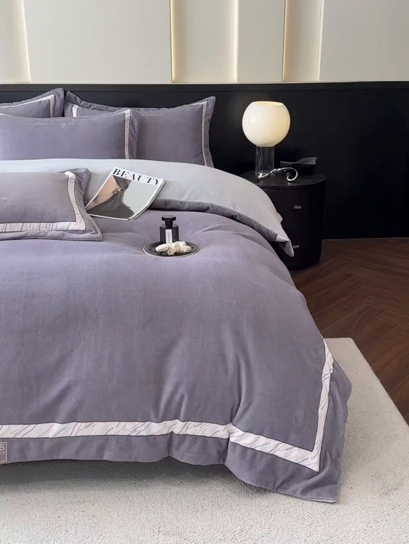 91家纺网 家纺一手货源 找家纺 星座家纺 2025新款轻奢牛奶绒四件套-极简系列 绅士灰