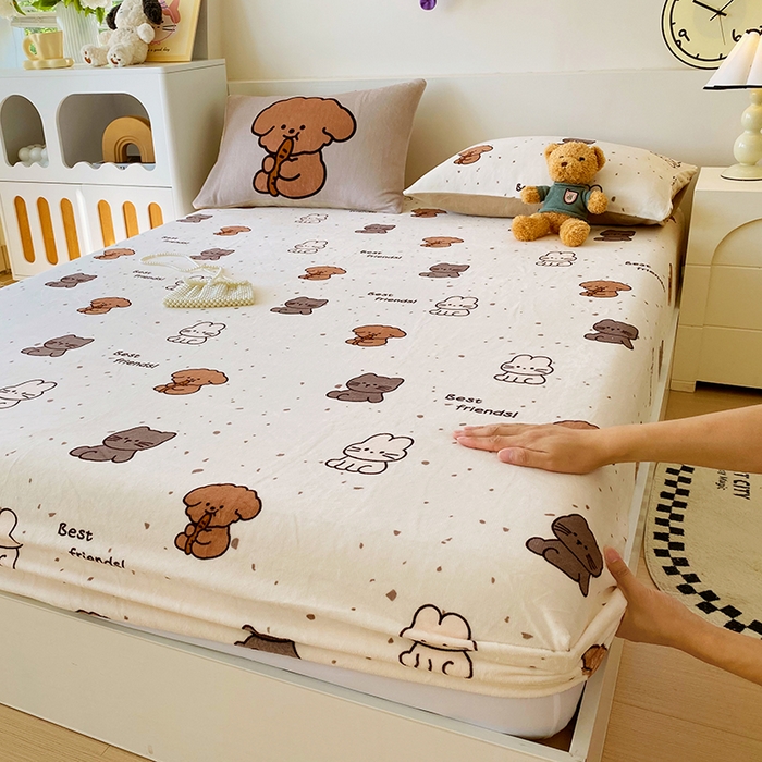 葡萄家 2025年新款牛奶绒印花单床笠萌系卡通床笠款 动物乐园