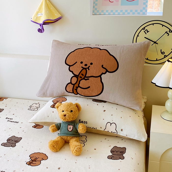 91家纺网 家纺一手货源 找家纺 葡萄家 2025年新款牛奶绒印花单床笠萌系卡通床笠款 动物乐园