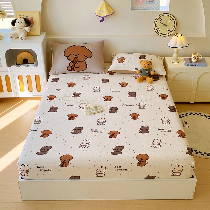 91家纺网 家纺一手货源 找家纺 葡萄家 2025年新款牛奶绒印花单床笠萌系卡通床笠款 动物乐园