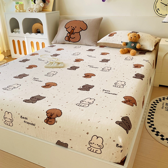 91家纺网 家纺一手货源 找家纺 葡萄家 2025年新款牛奶绒印花单床笠萌系卡通床笠款 动物乐园