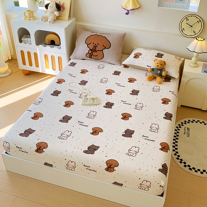 91家纺网 家纺一手货源 找家纺 葡萄家 2025年新款牛奶绒印花单床笠萌系卡通床笠款 动物乐园