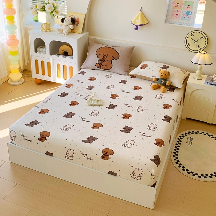 91家纺网 家纺一手货源 找家纺 葡萄家 2025年新款牛奶绒印花单床笠萌系卡通床笠款 动物乐园