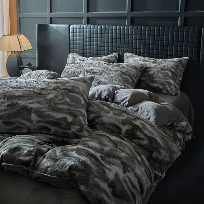 缘生活 2025新款消光印花绒四件套年轻时尚 消光印花绒-灰色