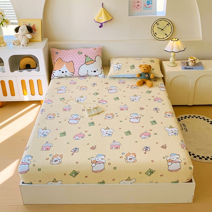 91家纺网 家纺一手货源 找家纺 葡萄家 2025年新款牛奶绒印花单床笠萌系卡通床笠款 卡通乐园