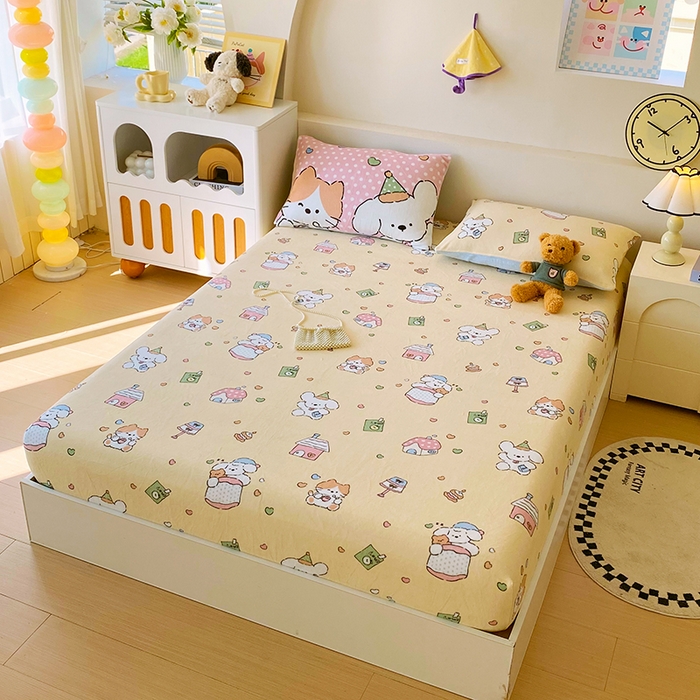 91家纺网 家纺一手货源 找家纺 葡萄家 2025年新款牛奶绒印花单床笠萌系卡通床笠款 卡通乐园