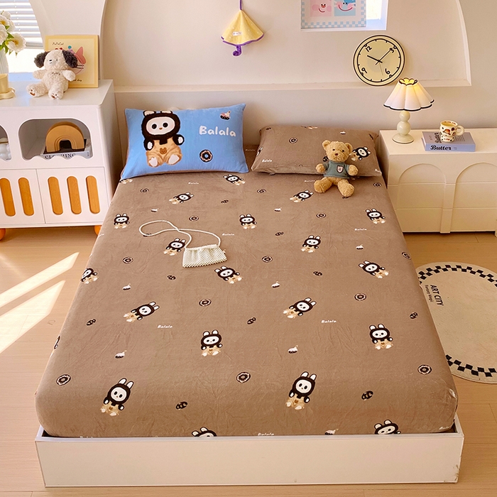 91家纺网 家纺一手货源 找家纺 葡萄家 2025年新款牛奶绒印花单床笠萌系卡通床笠款 拉蒙