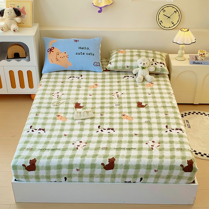 91家纺网 家纺一手货源 找家纺 葡萄家 2025年新款牛奶绒印花单床笠萌系卡通床笠款 莫妮卡