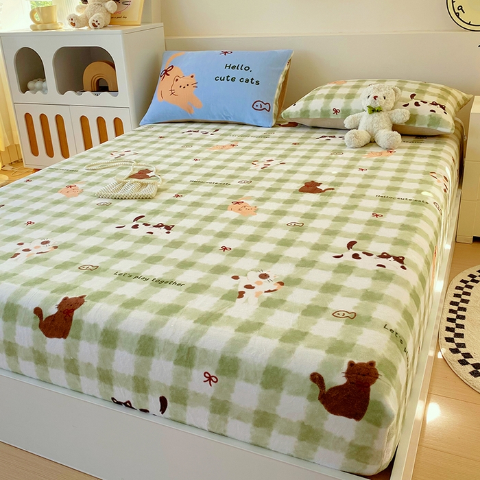 91家纺网 家纺一手货源 找家纺 葡萄家 2025年新款牛奶绒印花单床笠萌系卡通床笠款 莫妮卡