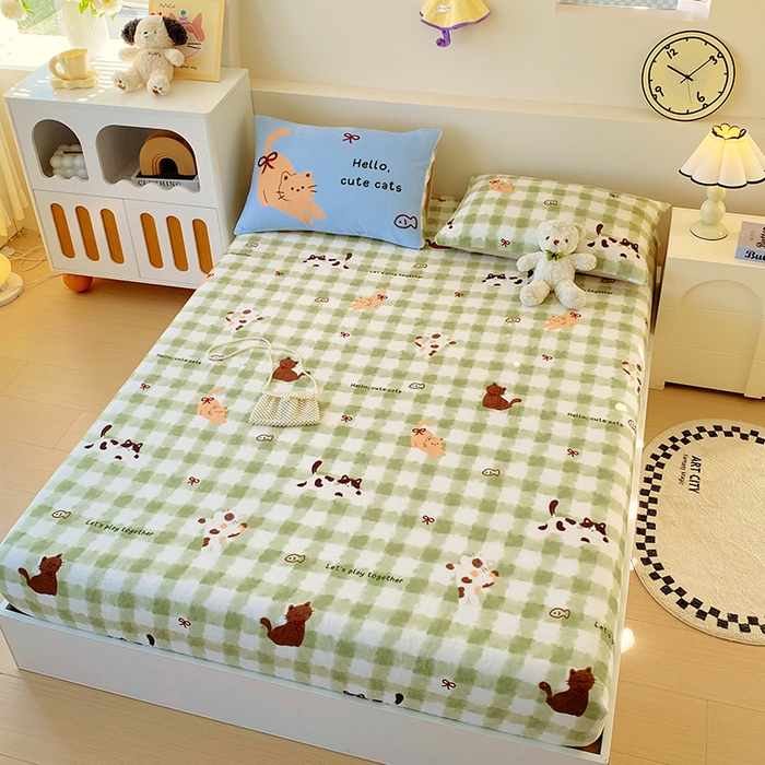 91家纺网 家纺一手货源 找家纺 葡萄家 2025年新款牛奶绒印花单床笠萌系卡通床笠款 莫妮卡