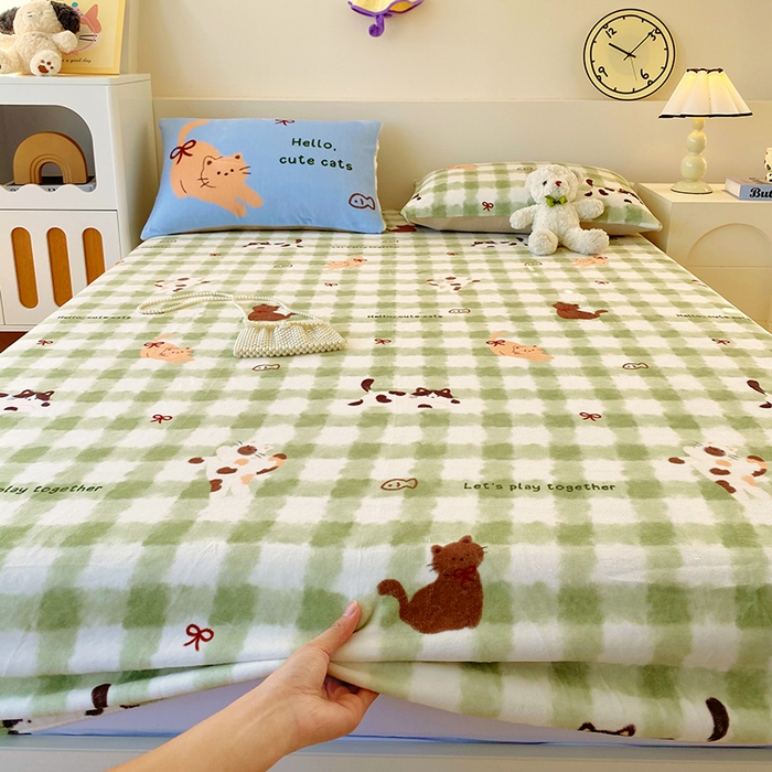 91家纺网 家纺一手货源 找家纺 葡萄家 2025年新款牛奶绒印花单床笠萌系卡通床笠款 莫妮卡