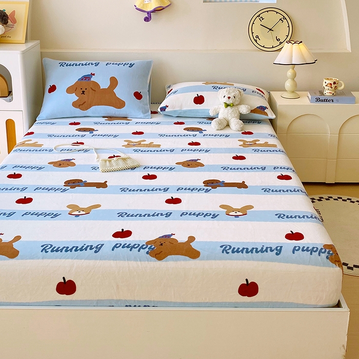 91家纺网 家纺一手货源 找家纺 葡萄家 2025年新款牛奶绒印花单床笠萌系卡通床笠款 俏皮狗