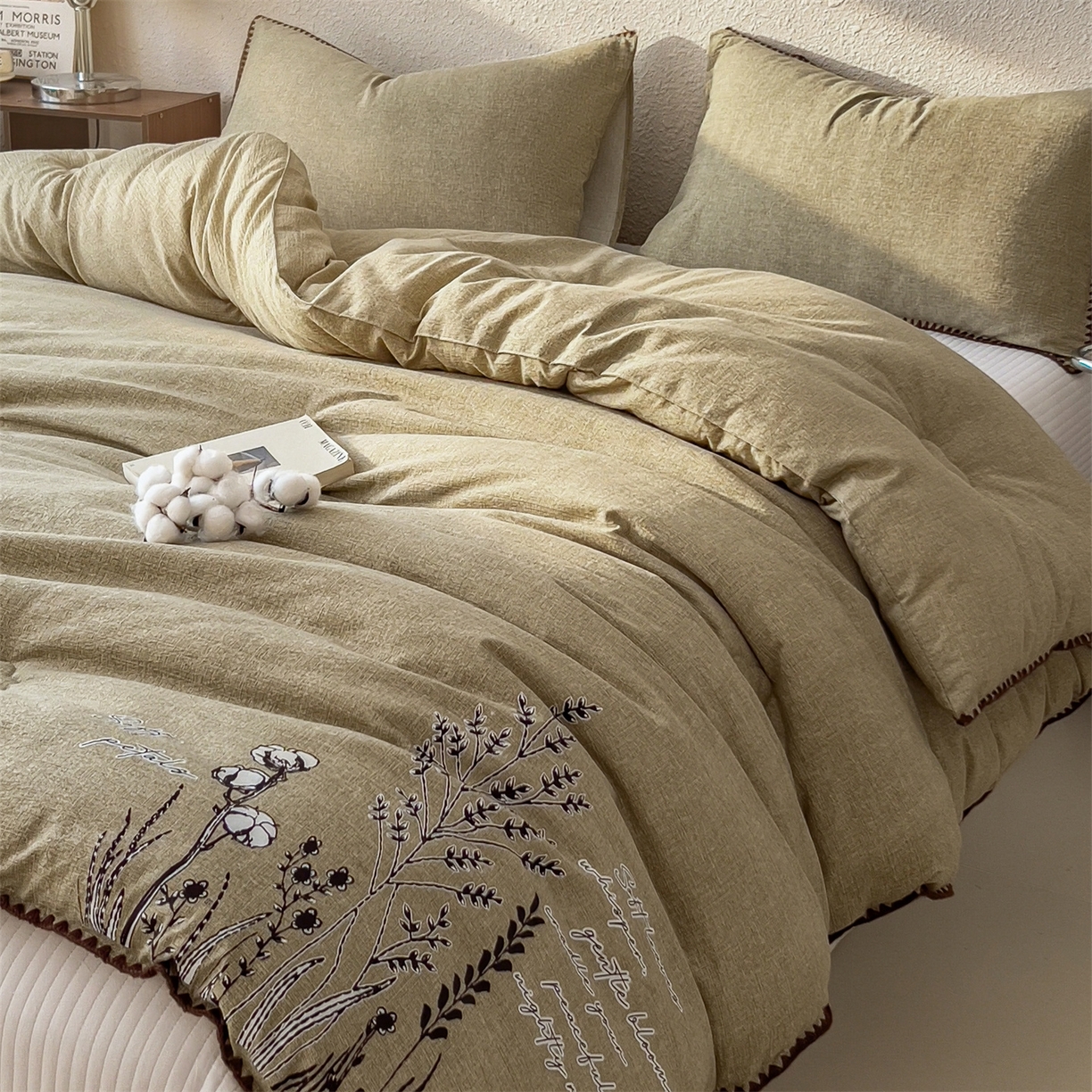 91家纺网 家纺一手货源 找家纺 梵克保罗 2025秋冬新品10A抗菌素麻棉花春秋被冬被被芯跨境外贸 素麻-墨染绿