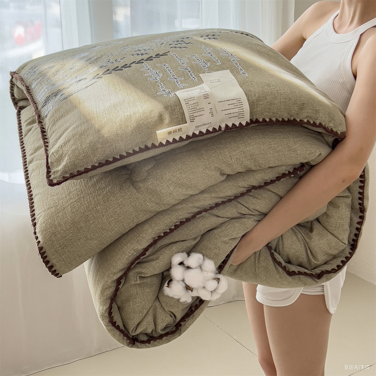 梵克保罗 2025秋冬新品10A抗菌素麻棉花春秋被冬被被芯跨境外贸 素麻-墨染绿