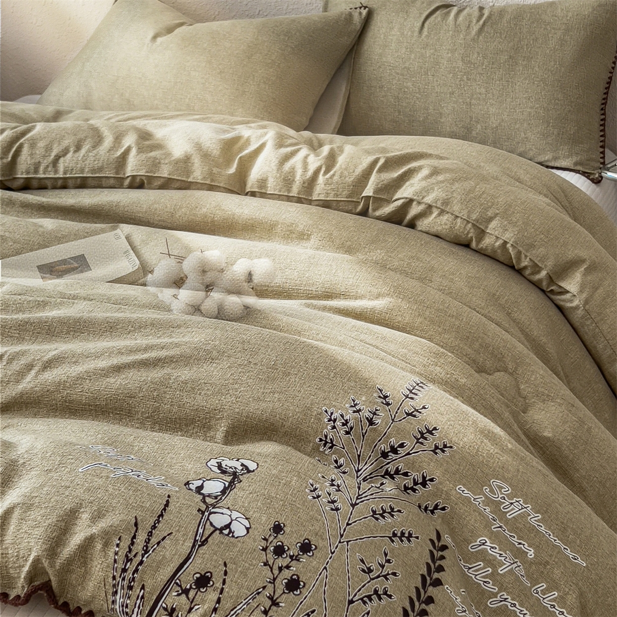 91家纺网 家纺一手货源 找家纺 梵克保罗 2025秋冬新品10A抗菌素麻棉花春秋被冬被被芯跨境外贸 素麻-墨染绿