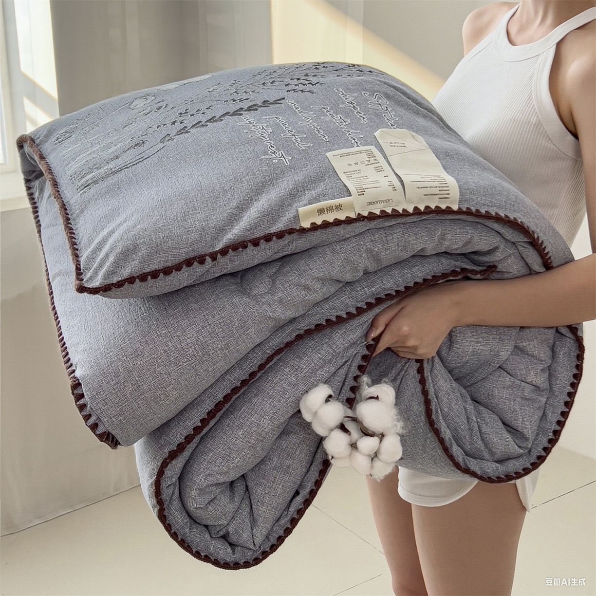 梵克保罗 2025秋冬新品10A抗菌素麻棉花春秋被冬被被芯跨境外贸 素麻-墨染蓝