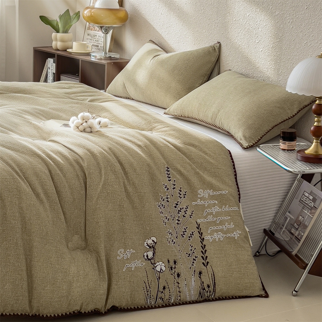 91家纺网 家纺一手货源 找家纺 梵克保罗 2025秋冬新品10A抗菌素麻棉花春秋被冬被被芯跨境外贸 素麻-墨染绿