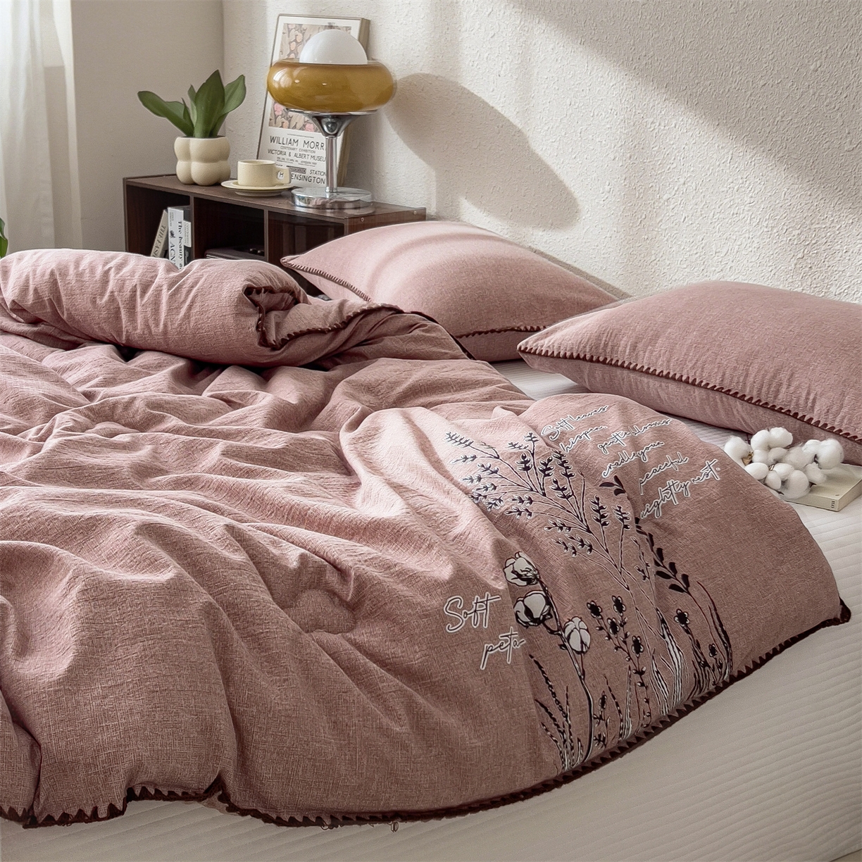 91家纺网 家纺一手货源 找家纺 梵克保罗 2025秋冬新品10A抗菌素麻棉花春秋被冬被被芯跨境外贸 素麻-墨染粉