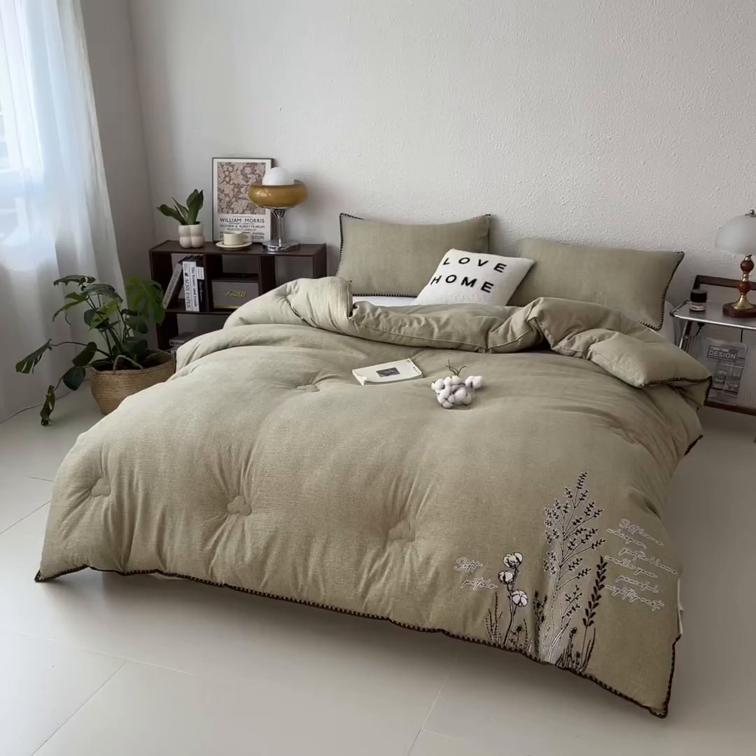 91家纺网 家纺一手货源 找家纺 梵克保罗 2025秋冬新品10A抗菌素麻棉花春秋被冬被被芯跨境外贸 素麻-墨染绿