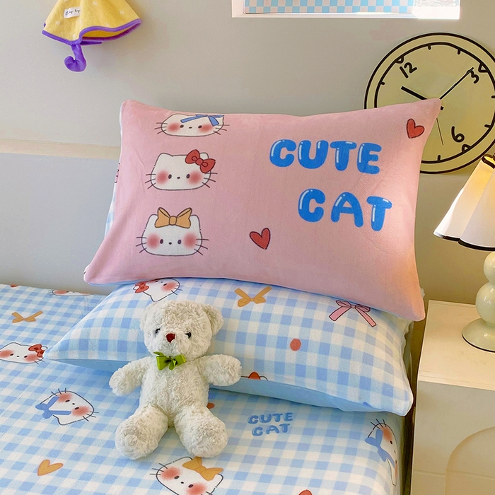 91家纺网 家纺一手货源 找家纺 葡萄家 2025年新款牛奶绒印花单床笠萌系卡通床笠款 蓝格猫咪