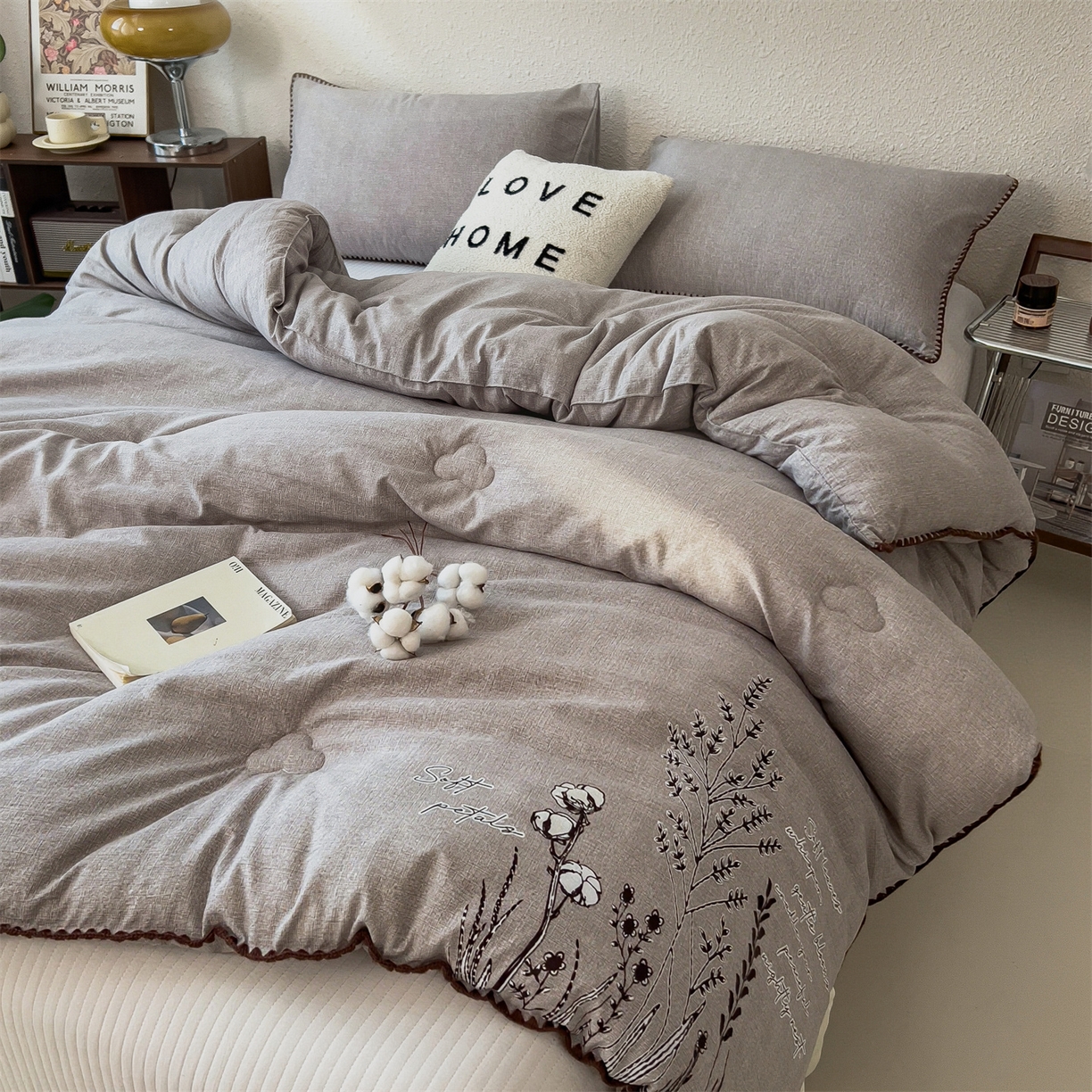 91家纺网 家纺一手货源 找家纺 梵克保罗 2025秋冬新品10A抗菌素麻棉花春秋被冬被被芯跨境外贸 素麻-墨染灰