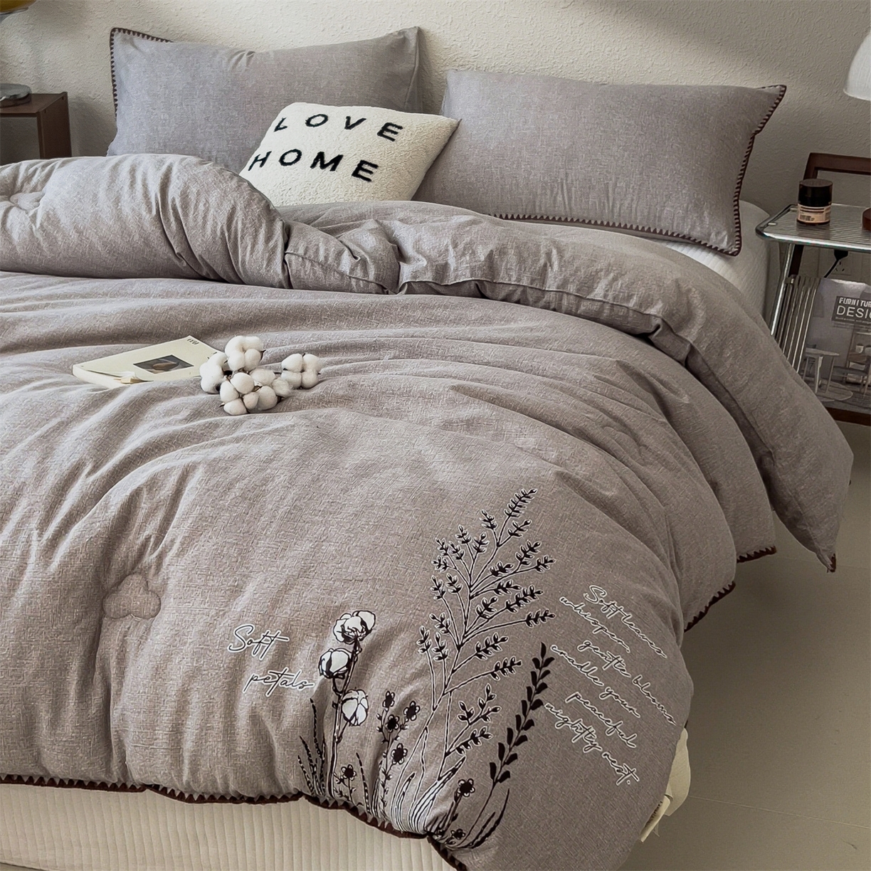 91家纺网 家纺一手货源 找家纺 梵克保罗 2025秋冬新品10A抗菌素麻棉花春秋被冬被被芯跨境外贸 素麻-墨染灰