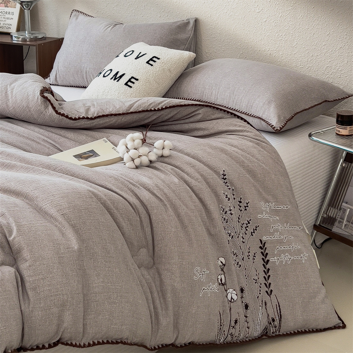 91家纺网 家纺一手货源 找家纺 梵克保罗 2025秋冬新品10A抗菌素麻棉花春秋被冬被被芯跨境外贸 素麻-墨染灰